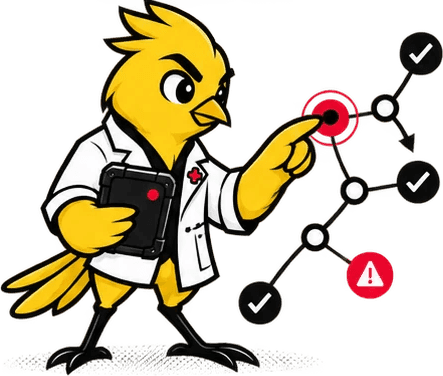 Dr. Canary pointing at the failure
